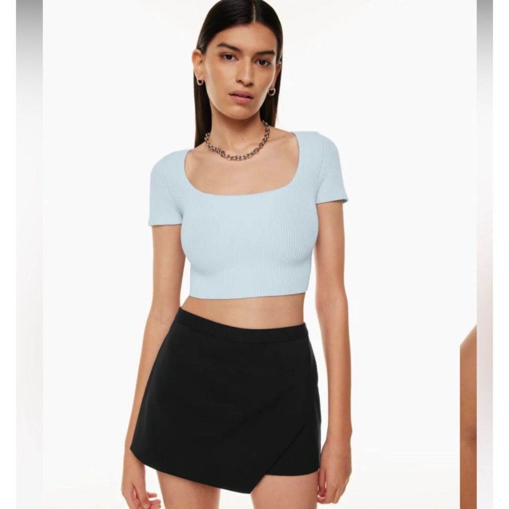 Aritzia Babaton Sculpt Knit Squareneck Top Womens Size Large Light Blue